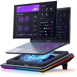 llano V12 Ultra Laptop Cooler Kühlpad mit intelligenter Softwaresteuerung, RGB Gaming Laptop Kühler intelligente Temperaturregelung 5,5 Zoll Turbo Lüfter, 3*USB 3,0 Anschlüsse für 15,6-19 Zoll Laptops