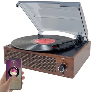 auvisio LP-Plattenspieler: Schallplattenspieler mit Stereo-Lautsprecher und Bluetooth, 12 Watt (Retro-Plattenspieler Lautsprecher, LP-Vinyl, Party)