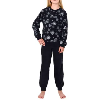 normann Warmer Mädchen Schlafanzug Pyjama aus Coralfleece in navy | Gr.: 164