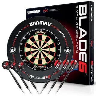 WINMAU Blade 6 Professionelle Bristle Klassische Dartscheibe with Surround und Darts Set (2 Sätze Darts)