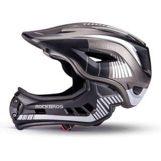 ROCKBROS Kinderhelm Integriert Fahrradhelm Kinder Jugend Fullface Helm mit Abnehmbarem Kinnschutz BMX MTB Downhill Helm M 54-58cm