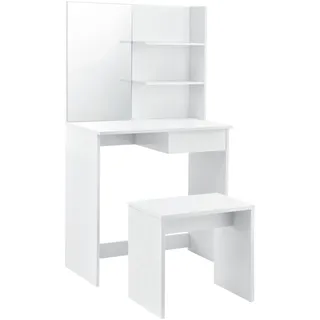 [en.casa] Schminktisch mit Spiegel und Hocker Weiß