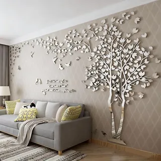 Wandtattoo Baum 3D DIY Wall Stickers Wandaufkleber Wandtattoo Wohnzimmer Schlafzimmer Family Wandsticker für Treppen Halle (Silber Rechts,S-200 * 100cm)