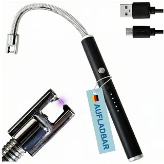 Tom Lichtbogen Stabfeuerzeug – 25,5 cm lang – Stab flexibel – langes elektrisches Feuerzeug – USB aufladbar – Electric Lichter im Set mit Kabel – windfestes Sturmfeuerzeug – Lichtbogen-Feuerzeug