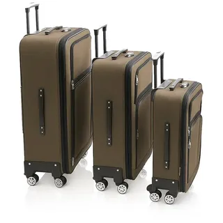 Kofferset 3-teilig | Weichschale Reisekoffer mit 4 Rollen & Zahlenschloss | Trolley Set M/L/X ineinander stapelbar | Leichtes Reisegepäck - Hellbraun - Hellbraun