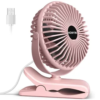 HONYIN Mini Ventilator mit Clip, 720 Grad Drehung Kleiner USB Ventilator, Starke + Stabile Klammer, 3 Geschwindigkeitsstufen, Ideal als Tischventilator im Büro und Schlafzimme