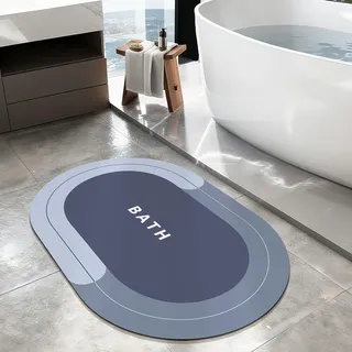 SOLIC Badematte Rutschfester,Schnelltrocknende Badvorleger Super Saugfähig Badezimmerteppich,Dünn Ovale Badematte Duschmatte für Dusche, Badewanne (Blau, 40x60cm)
