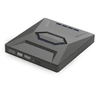 Premes Externes DVD-Laufwerk V3 – Tragbarer USB 3.0 CD-Player für Laptops mit Windows 11 – Plug-and-Play-DVD-Brenner für Mac OS, PC und Notebooks – 4-Port-TF/SD-Kartenleser (USB-C)