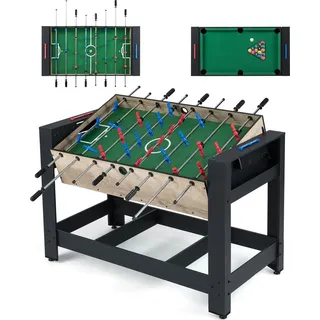 COSTWAY 2in1 Multi Spieltisch, Tischkicker mit Tischfußball, Billardtisch, 2 Bälle, Queue, Dreieck, Bürste & Kreide, Multifunktionstisch, für K... - Schwarz