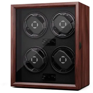 Klarstein Brienz 4 Uhrenbeweger, 4 Uhren, 4 Modi, Holz-Optik, blaue Innenbeleuchtung Walnuss