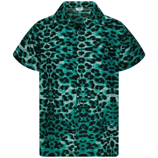 King Kameha Funky Hawaiihemd Kinder Jungen Mädchen Kurzarm Fronttasche Hawaii-Print Unisex Leopard Muster - 8 Jahre