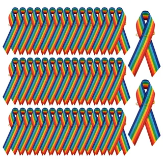 WANDIC 300 Stück Regenbogen-Satinbandnadeln, Ripsband, Pride-Brosche, Regenbogen-Dekor mit Sicherheitsnadeln für LGBTQ-Veranstaltungen, Dekoration