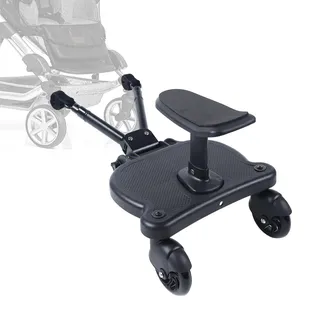 Universal Buggy Board mit Sitz, Kiddy Board für Kinderwagen Einstellbar Kinderwagen Trittbrett 360 Grad Stabiles Zweirad für Kinder von 2–6 Jahren (25 kg)