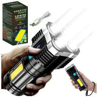 GENETIC System Taschenlampe Militärische taktische LED-Taschenlampe USB 1200 mAh (Outdoor-Taschenlampen-Set mit wiederaufladbarem Akku, Taktische Taschenlampe mit USB-Aufladung und 4 Lichtmodi), Robustes ABS-Gehäuse, USB-aufladbar, wasserdicht IPX4 schwarz