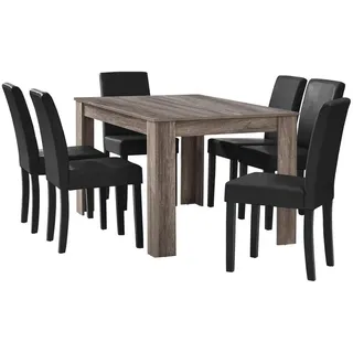 [en.casa] Tischgruppe, Dunkelbraun, schwarz Holz, 6-Sitzer, Rechteckig, 140x77x90 cm, Esszimmer, - Eckbankgruppen