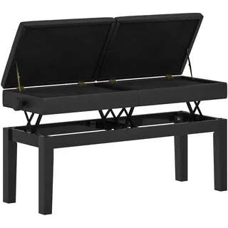 Homcom Klavierbank höhenverstellbar Klavierhocker mit Stauraum, Pianobank bis 220 KG Belastbar, Kunstleder, Schwarz, 105 x 37 x 48-58 cm
