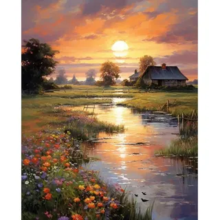 Malen Nach Zahlen Erwachsene Sonnenuntergang, landschaft Malen Nach Zahlen für Erwachsene, Paint by Numbers Adult auf Leinwand ohne Rahmen, Painting by Numbers für Home Wall Decor Geschenk 40x50 CM