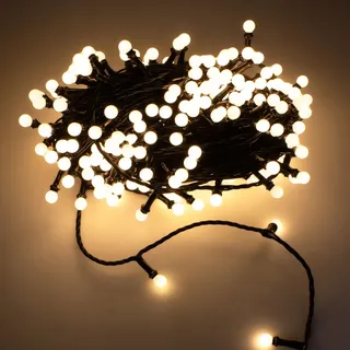 Spetebo LED Lichterkette für Außen mit 200 mini Kugeln - 20 m - Deko Beleuchtung warm weiß mit Dimmer und Timer - Kugellichterkette Weihnachten Party Licht