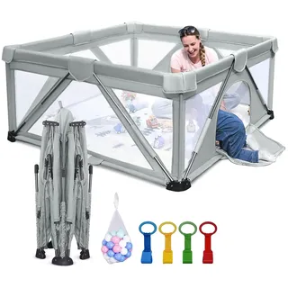 Baby Laufgitter faltbar, Heyo.Ja großer Spielhof, Laufgitter für Babys und Kleinkinder, Spiel Stifte für Babys und Kleinkinder mit Tor, tragbarer Laufstall für drinnen und draußen (120 x 120 x 68 cm)