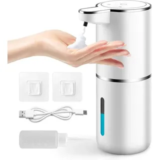 LA CUTE Seifenspender Seifenspender automatisch 380ml Schaum Sensor Wandmontage Akku IPX5, (Elektrischer Sensor-Seifenspender zur Wandmontage, 3-teilig, Schaumseifenspender 380ml mit USB-Ladekabel & Wandhalterung), Kontaktloser Schaumspender mit Sensor & USB-Akku – IPX5 wasserdicht weiß