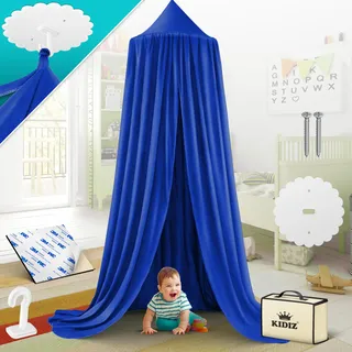 Kidiz® Baldachin Kinderzimmer Betthimmel babybett für Schlafzimmer Inkl. Aufbewahrungstasche | ohne Bohren | Saumlänge ca. 270cm | Moskitonetz Insektenschutz Moskitonetz Kinder Spielzelte Blau