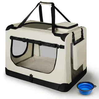 Juskys Hundetransportbox Lassie L (beige) faltbar - 50x70x52 cm Hundetasche Hundebox