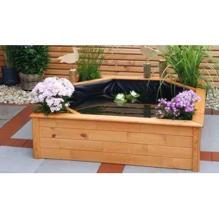 Gartenteich Neustrelitz grau 144 x 144 x 40 cm - Balkonteich aus Kiefer, grau - quadratischer Terrassenteich - Holzteich für Garten