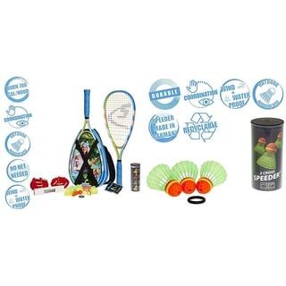 Speedminton® S700 Set – Original Speed Badminton/Crossminton Allround Set inkl. 5 Speeder®, Spielfeld, Tasche & Cross Speeder – 3er Pack Speed Badminton/Crossminton Outdoor Ball inkl. Windring