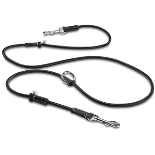 Hundeleine Leder 2,0m Premium Rund-Lederleine schwarz | Führleine mit Edelstahl-Karabiner | Hunde Leine mehrfach verstellbar Denise (Schwarz)
