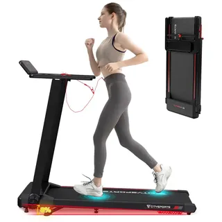 Klappbares Laufband für zu Hause, 1400w Treadmill elektrisches Laufbander 1-12km/hMit klappbarem Schrägständ Bluetooth-Lautsprecher, LED-Anzeige... - Schwarz