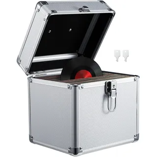 Youyijia Plattenkoffer Schallplattenkoffer LP-Koffer 7 Zoll 50 LP Vinyl Record Schallplatten Aufbewahrungsbox Tragbarer Abschließbarer Vinyl Koffer (Silber 7 Zoll 50 Blatt)
