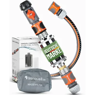 Wasserfilter Camping Wohnmobil, Wohnwagen Explorer | Keimsperre | Medizintechnik | Sauberes Trinkwasser unterwegs | Befüllfilter für Frischwassertank | Komplettset | bis 8 Liter/Minute | Silber