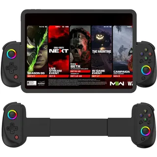 Megadream Game Controller for iPad/Tablet, Mobile Wireless Gamepad for iPhone Bluetooth RGB Telescopic Joystick for Android/iOS/PC/Smart Phones for 13-25 cm Perfect for COD (schwarz, D8)