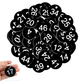 Schwarze Runde Nummernschilder 100 Stück 1-100 Nummerierte Anhänger ID Nummernschilder aus Kunststoff Kleine Wasserdichte Zahlenmarken mit Loch für Garderobe Hotel, ohne Schlüsselringe
