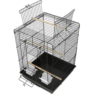 Tragbarer Vogelkäfig, Vogelkäfig innen mit Griff, Dächer zum Öffnen, ausgestattet mit Sitzstange aus Holz, Futterhaus, Zuchtkäfig, Vögel, Wellensittich, Papageien, Kanarienvogel, 40 x 40 x 58 cm