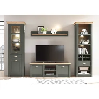 Home Affaire Wohnwand HOME AFFAIRE "Cambridge", grün (grün, grün, applikation wotan eiche dekor), B:308cm, Holzwerkstoff, Kastenmöbel-Sets, Wohnwand, ohne Beleuchtung