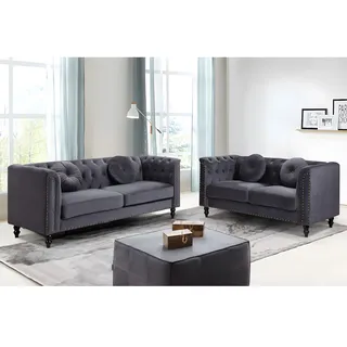 Couchgarnitur 3+2 - Samt - Anthrazit - TURNER