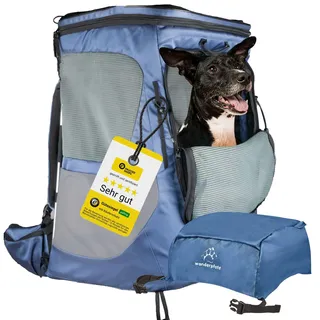 Wanderpfote Daypack Hunderucksack bis 16kg - Größe L, Farbe Blau - Premium Rucksack für mittelgroße Hunde mit Höhenverstellbarem Tragesystem und viel Raum für den Hund