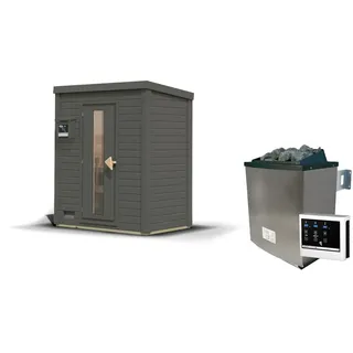 Karibu Gartensauna Saunahaus Hytti 0 terragrau Energiesparende Saunatür 9 kW Ofen inkl. Steuergerät - 50% Rabatt auf Dacheindeckung