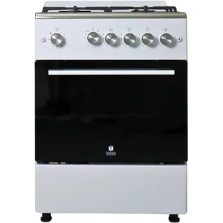 GASLINE Gas-Standherd Gasbackofen mit Thermostat, Grill, Umluft, Weiß / gewalztes Edelstahl, elektrische Zündung Erdgas LPG...