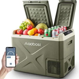 AAOBOSI Kompressor Kühlbox 32L, Kühlbox Auto Dual Zone, 12/24V und 100-240V Kühlbox Elektrisch, bis -20 °C für Auto, LKW, Boot, Reisemobil, Camping