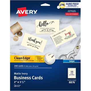 Avery Clean Edge bedruckbare Visitenkarten mit Sure Feed-Technologie, 5,1 x 8,9 cm, elfenbeinfarben, 200 Blanko-Karten für Tintenstrahldrucker (08876)