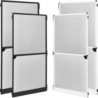 Grafner Fliegengitter Tür mit Alurahmen, Türschließer und Trittschutz, individuell zuschneidbar, Fiberglas-Gewebe, slim Fliegengitter Fliegenschutz Insektenschutz Balkontür (Weiß, 120 x 240 cm)