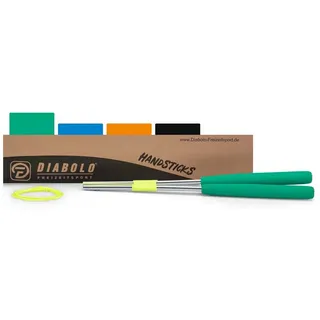 Diabolo Freizeitsport Diabolo Handstäbe (32cm) aus Aluminium mit Ersatzschnur (160cm) und Moosgummi Griff (grün) - in Profi-Qualität für alle Modelle & Marken