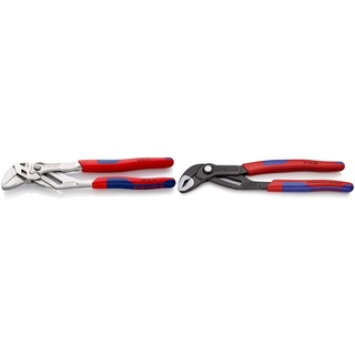 KNIPEX Zangenschlüssel (250 mm) 86 05 250 & 87 02 250 SB Cobra® Hightech-Wasserpumpenzange grau atramentiert mit schlanken Mehrkomponenten-Hüllen 250 mm (in SB-Verpackung)