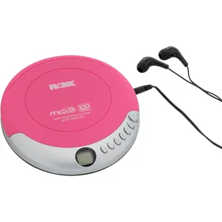Roxx PCD 501 Tragbarer MP3-CD-Player mit Anti-Schock | LCD-Display, Wiederholfunktion, Stereokopfhöreranschluss | Inkl. In-Ear Kopfhörer, Batteriebetrieb | Kompatibel mit CD-R, CD-RW, MP3 Pink, Silber