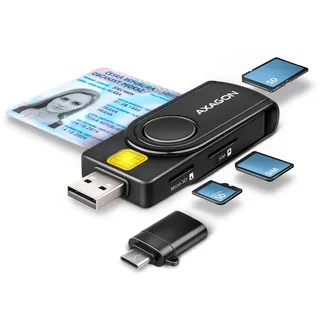 AXAGON CRE-SMP2A USB Smart Card & SD/microSD/SIM PocketReader