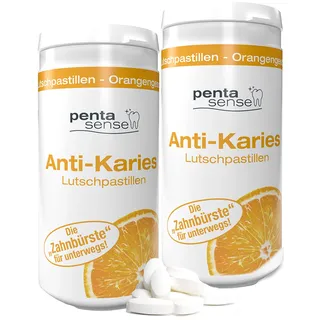 Penta-Sense PentaSense® - Xylit Anti Karies Lutschpastillen mit Orangengeschmack gegen Plaque und Säure helfen den Zahnschmelz zu bewahren - 2X 150 Stück