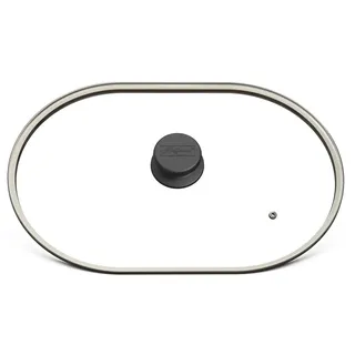 Hoffmann Sicherheitsglasdeckel für Bräter 2in1 Unterteil – Edelstahlfassung, 33,5x23,5 cm, backofenfest bis 240 °C, Ersatz Glasdeckel