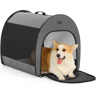Petsfit Hundebox faltbar, tragbare & Atmungsaktive Hundebox für Zuhause mit Gewölbtem Design, Zimmerkennel Hund Hundeschlafbox mit Anti-Offener Reißverschluss und Plüschkissen,M, Grau